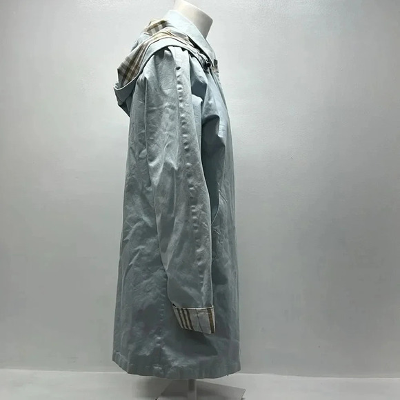 Burberry Trench Coat Jacket Button Down Nova Check Plaid Light Blue Size 8 R - Picture 8 of 16